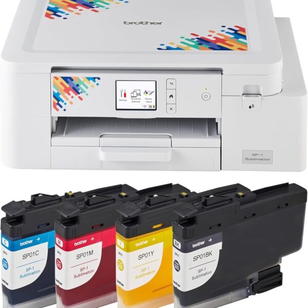Brother SP-1 Sublimation Printer, Wireless Compact Printer with Starter Kit + 4-Color Sublimation Ink Cartridge Set