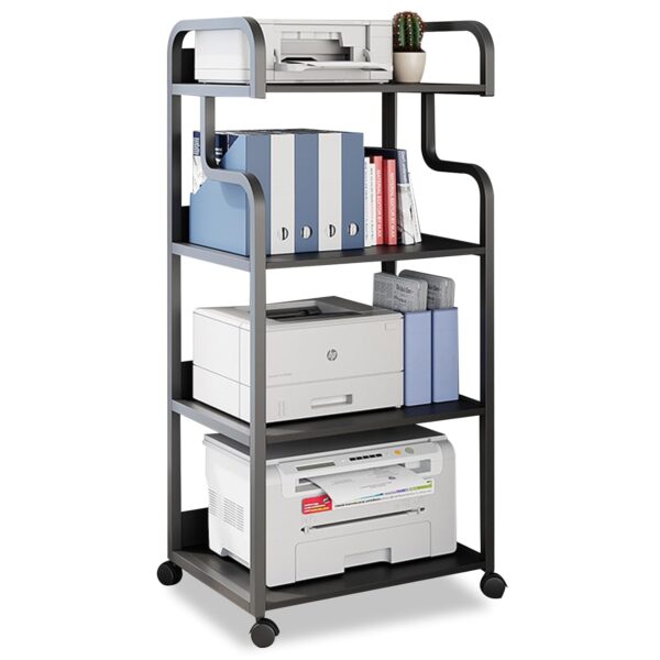 DAYONG 4-Layer Printer Stand with Wheels, Mobile Floor Standing Storage Rack for Office Equipment, Multifunctional Organizer Shelf for Home Office and Workspace (Black)