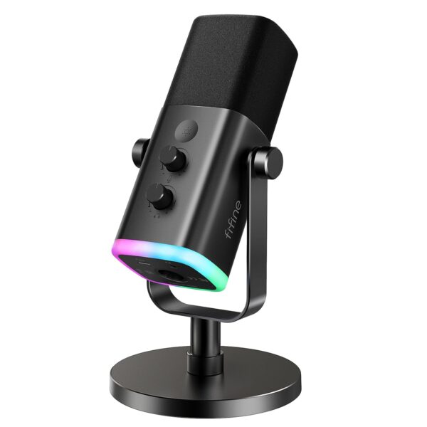 FIFINE XLR/USB Dynamic Microphone for Podcast Recording, PC Computer Gaming Streaming Mic with RGB Light, Mute Button, Headphones Jack, Desktop Stand, Vocal Mic for Singing...