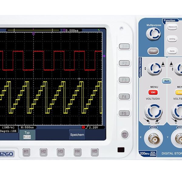 PeakTech 1260-2-channel Digital Storage Oscilloscope (200 MHz) with USB, VGA, LAN Interface and 8" TFT Color Display, 20 Automatic Measurement Modes, Internal Memory...