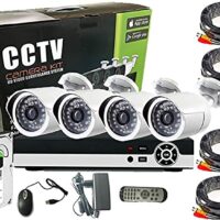 Tomvision 4Channel AHD Camera KIT with 1TB Hard Disk 2.0MP/1080P Security Recording System CCTV Kit 4Pcs Outdoor Metal Bullet Camera and P2P Cloud Alarm System Home Security