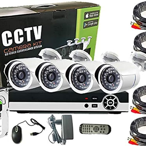 Tomvision 4Channel AHD Camera KIT with 1TB Hard Disk 2.0MP/1080P Security Recording System CCTV Kit 4Pcs Outdoor Metal Bullet Camera and P2P Cloud Alarm System Home Security