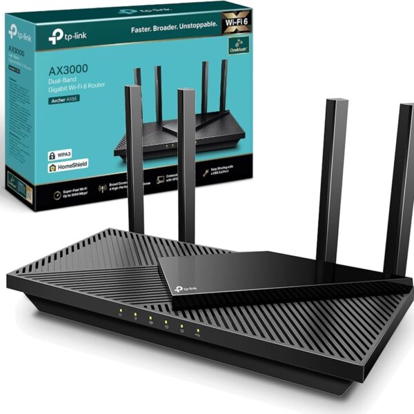 TP-Link Archer AX55 Next-Gen Wi-Fi 6 Router – AX3000 Mbps, Dual-Band Gigabit Wireless Router, OneMesh™ Supported, USB 3.0 Port, Ideal for Gaming & Streaming, Alexa Compatible